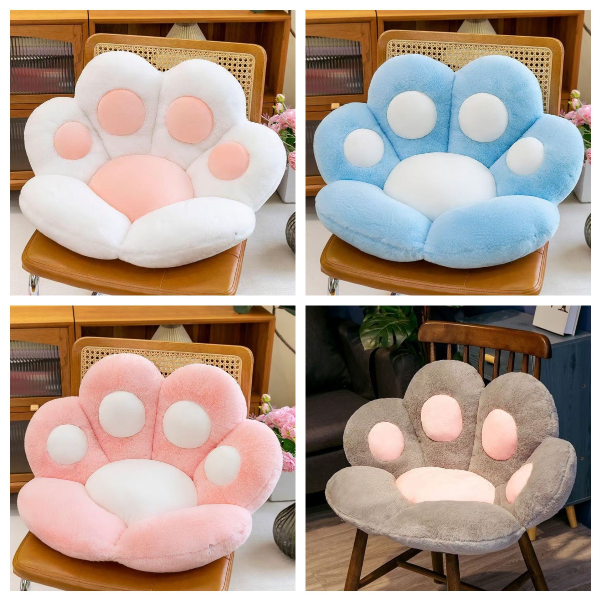 可爱猫爪熊掌半包围坐垫靠垫办公室座椅垫子腰枕一体懒人沙发毛绒