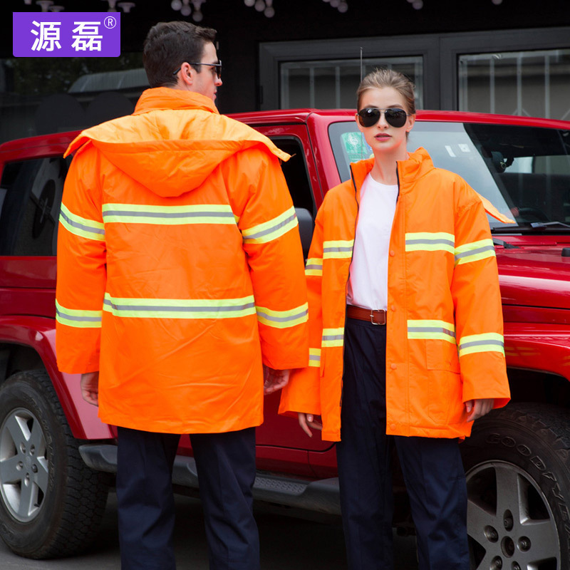 Ropa de trabajo extraíble, ropa de invierno, chaqueta con tira reflectante para hombre, impermeable, gruesa, ropa cálida y resistente al frío, ropa de trabajo para saneamiento de jardines