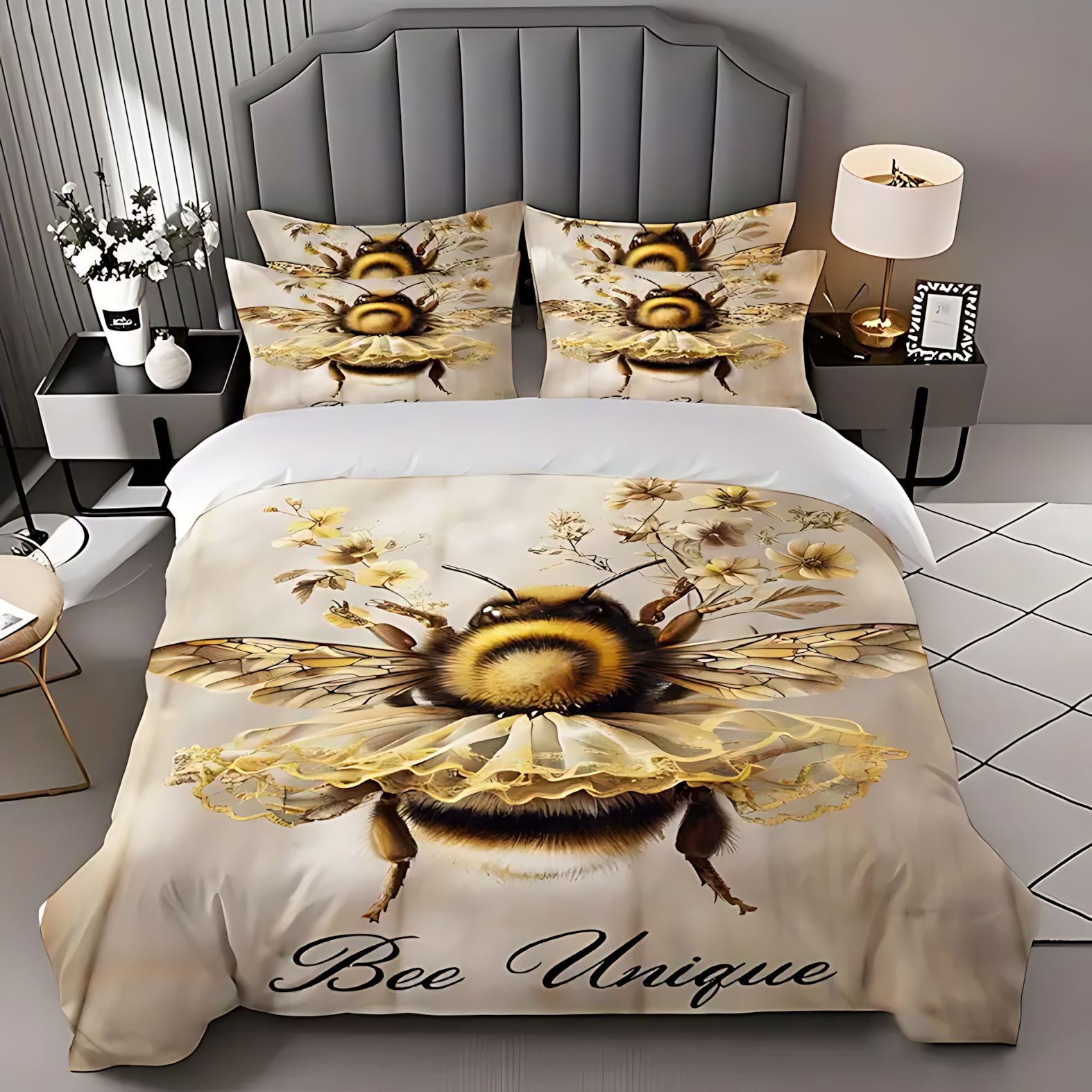 TUME / JIT transfronterizo adorable abeja molida HD impresión digital colcha colcha colcha set de cama