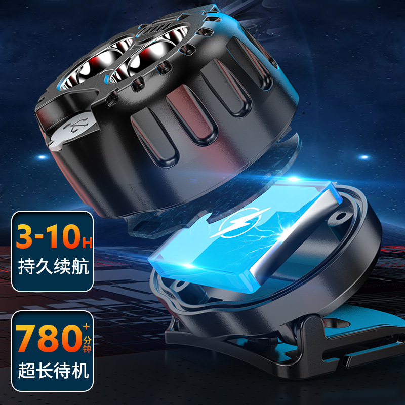 Faros de pesca nocturna transfronterizos, batería de larga duración, faros de inducción de fuente de luz dual, mini faros de pantalla de carga rápida montados en la cabeza