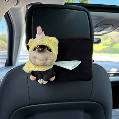 Car tissue box/set, Cute Bee Puppy Car Armrest - plush-tissue-box-black-yellow-hat-shoulder-bag-bee-dog