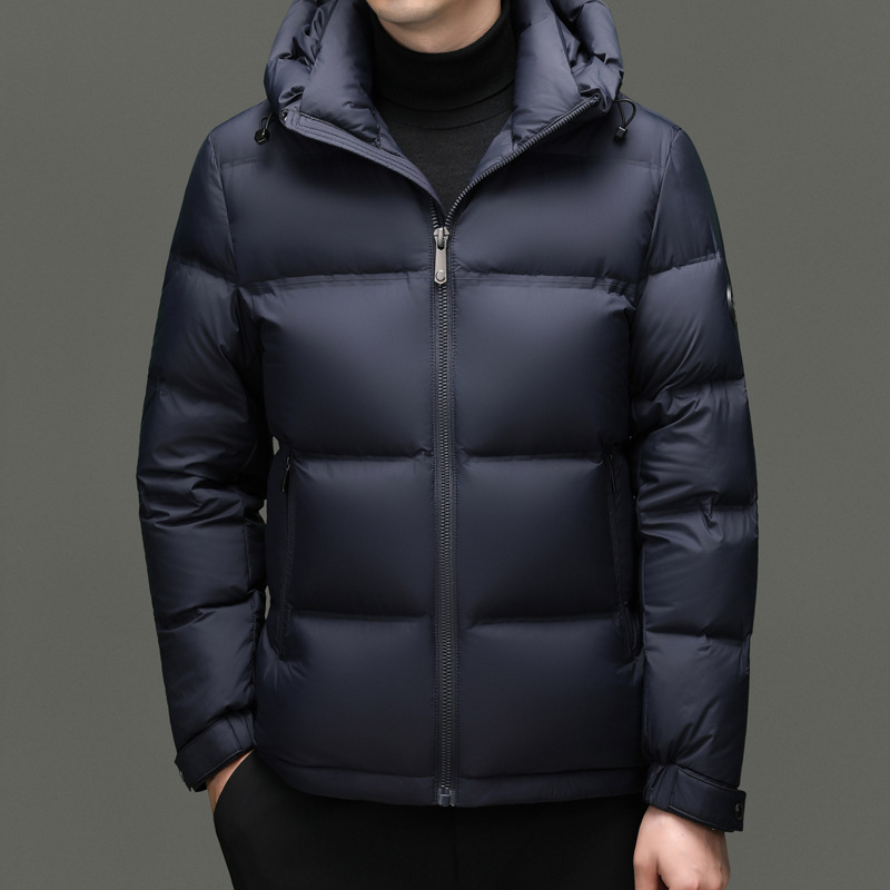 Winter casual solid color windproof men's down jacket with hood
