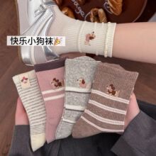 袜子女款春夏中筒袜卡通小狗无骨袜女士防臭吸汗网眼棉袜堆堆袜