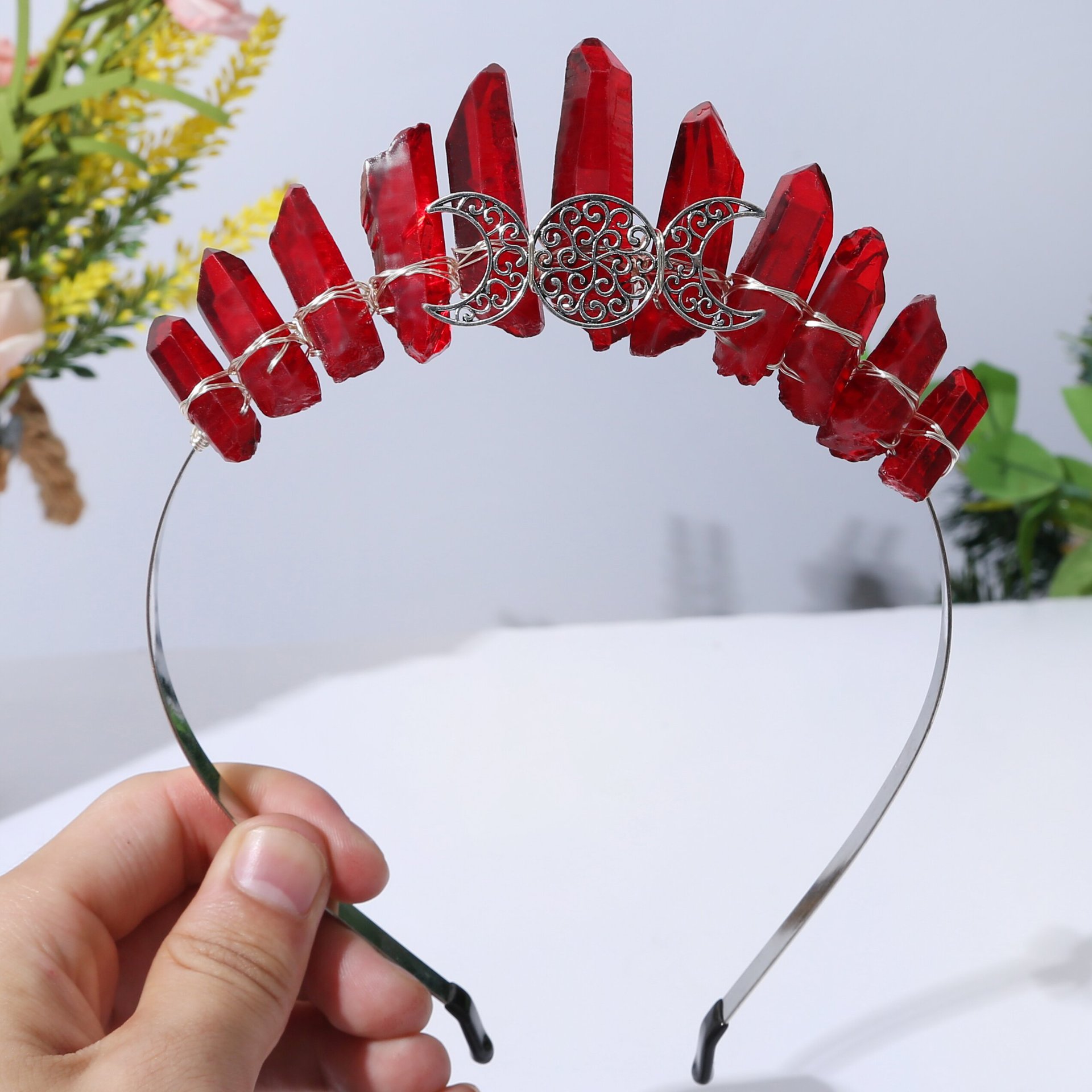 Diadema DE CORONA DE CRISTAL natural 11 hilo de plata diadema de plata hecha a mano enrollado europeo y americano accesorios para el cabello tocado estrella Luna Accesorios