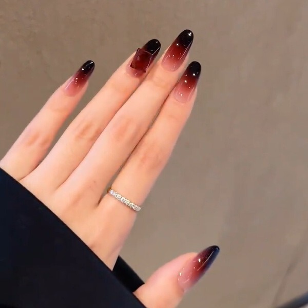 Gradient Cool Sexy Black and Red Blush Manicure Wearable Nails Removable Fake Nails Finished Product Student Bride Wearable Gradient Cool Sexy Black and Red Blush Manicure Wearable Nails Removable Fake Nails Finished Product Student Bride Wearable