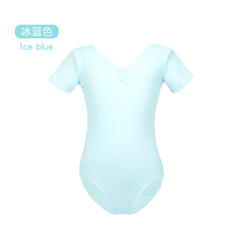 Trajes de baile para niñas y niños, ropa de entrenamiento de alta elasticidad de nailon de manga corta de verano, ropa de actuación de ballet deportivo para niños grandes