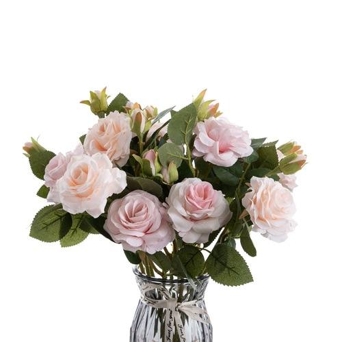 Cross-border cream rose artificial flower manufacturer fake flowers and green plants wholesale wedding decoration crafts MW51011