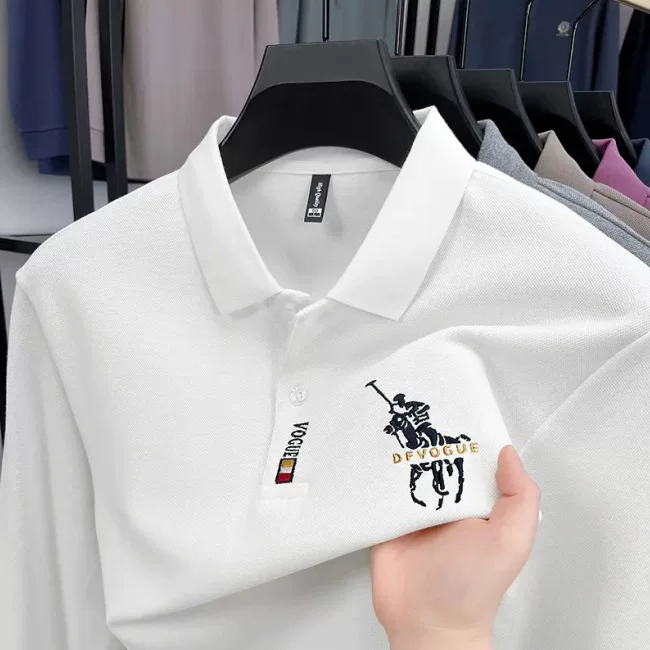 Men's elite demi-season long-sleeve, universal quality polo, for middle age