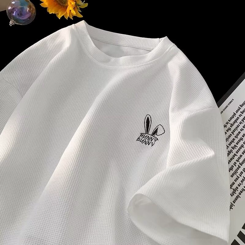 Вафугская футболка с коротким рукавом мужская летняя тяжелая минималистская тенденция тренда дикая свободная повседневная вышивка с половиной рукава