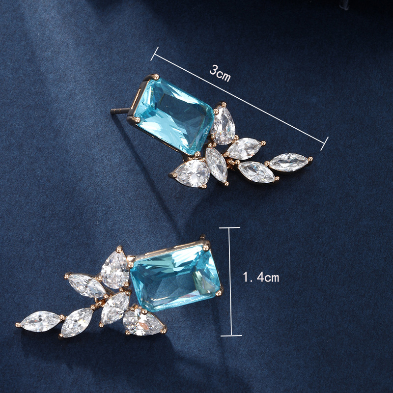 Xupe joyería geométrica imitación gema pendientes color costura cuadrado caballo ojo piedra pendientes Luz de lujo de alto grado pendientes para las mujeres