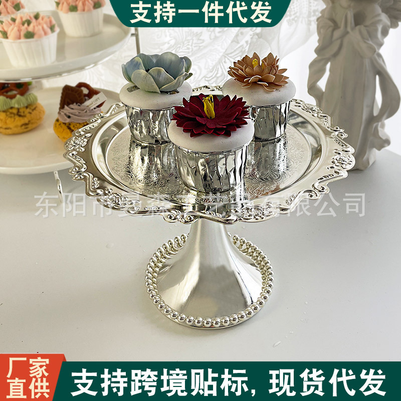 European-style Metal Cake Plate Wedding Party Dessert Table Props Snack High Foot Plate Fruit Plate Home Decoration Ornaments