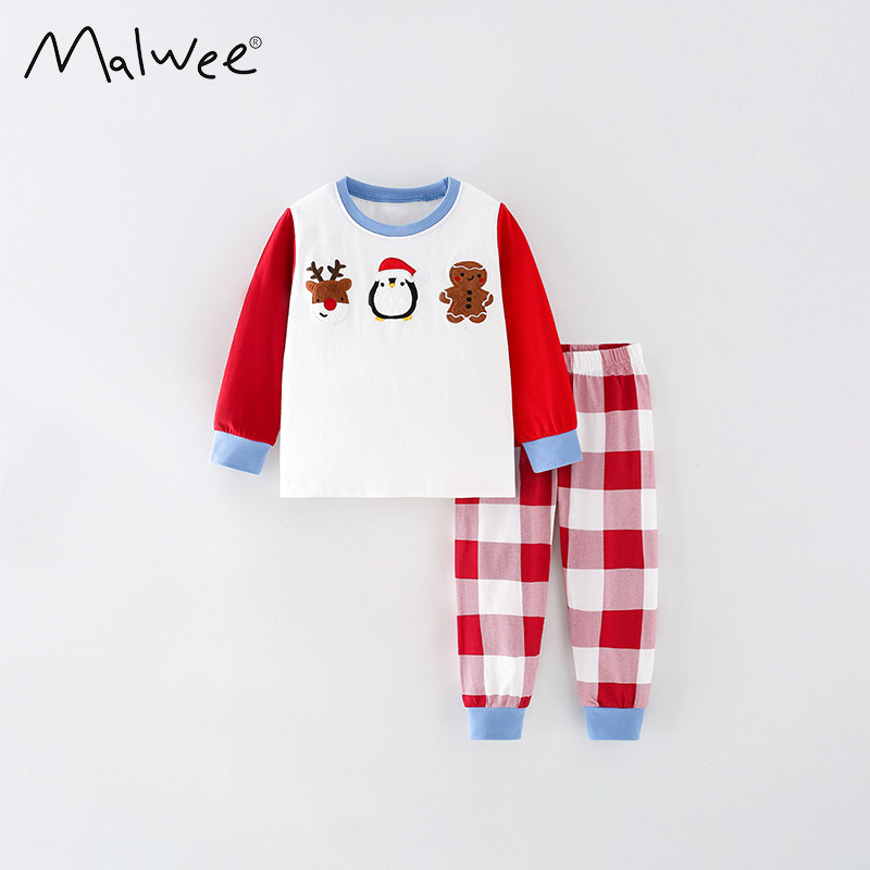 Malwee niños de dos piezas de ropa de otoño nuevo europeo y americano de los niños casual rayas pantalones a cuadros traje de los muchachos