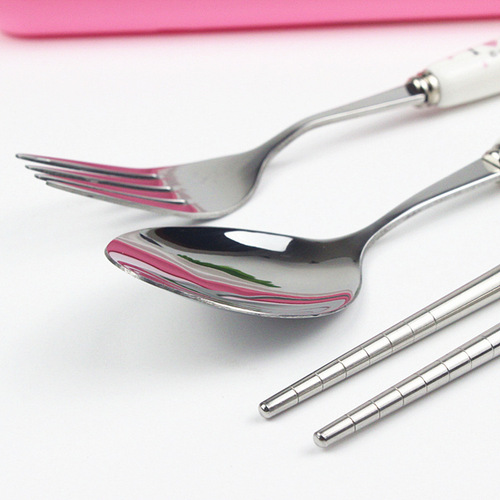 Wholesale of cute cartoon children's tableware, student portable food grade 304 stainless steel tableware, spoon, fork and chopsticks set