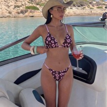 欧美泳衣女挂脖印花比基尼性感三点式丁字裤分体跨境泳装跨境出口