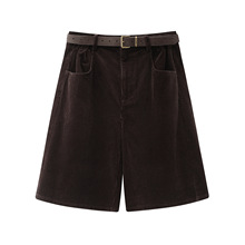 现货 2025冬季新款女休闲时尚百搭美拉德灯芯绒高腰五分裤3J4Q104