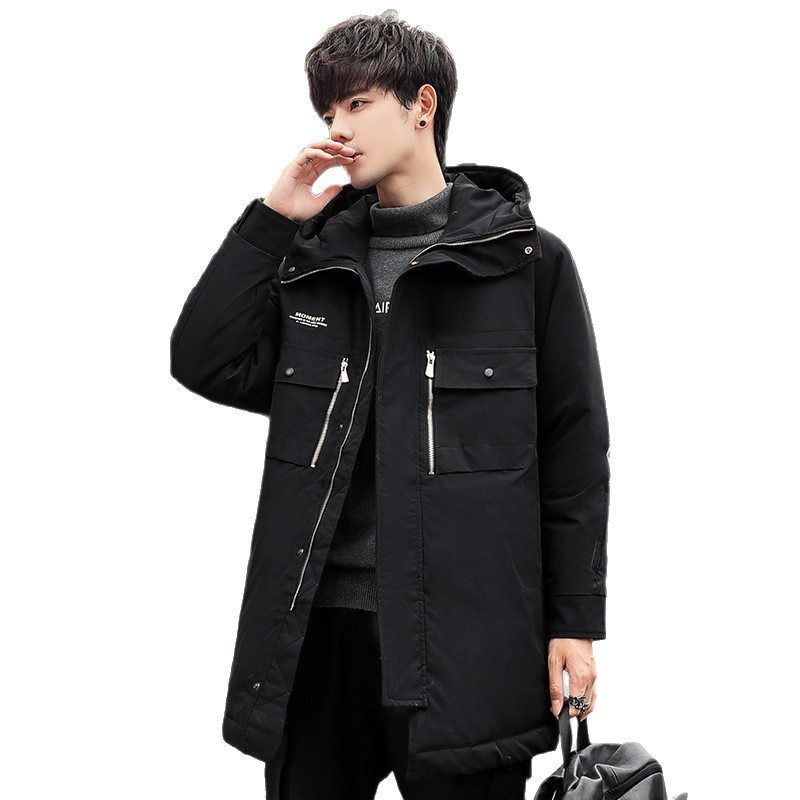 Chaqueta de plumón para hombre mediano y largo en 2025, nueva marca de moda de invierno caliente de moda coreana, chaqueta guapo para hombre