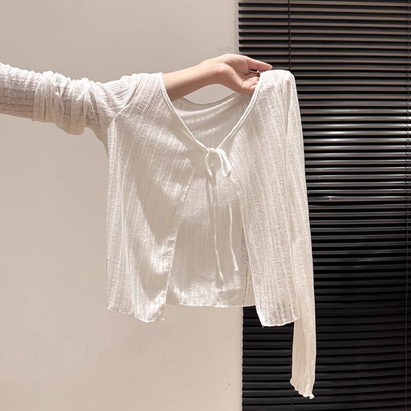 Counter Withdrawal ~ Cut Label Counter Sweet and Beautiful V Neck Lace-Up Long-Sleeved Sun Protection Cardigan for Women Pure Desire Outer Top