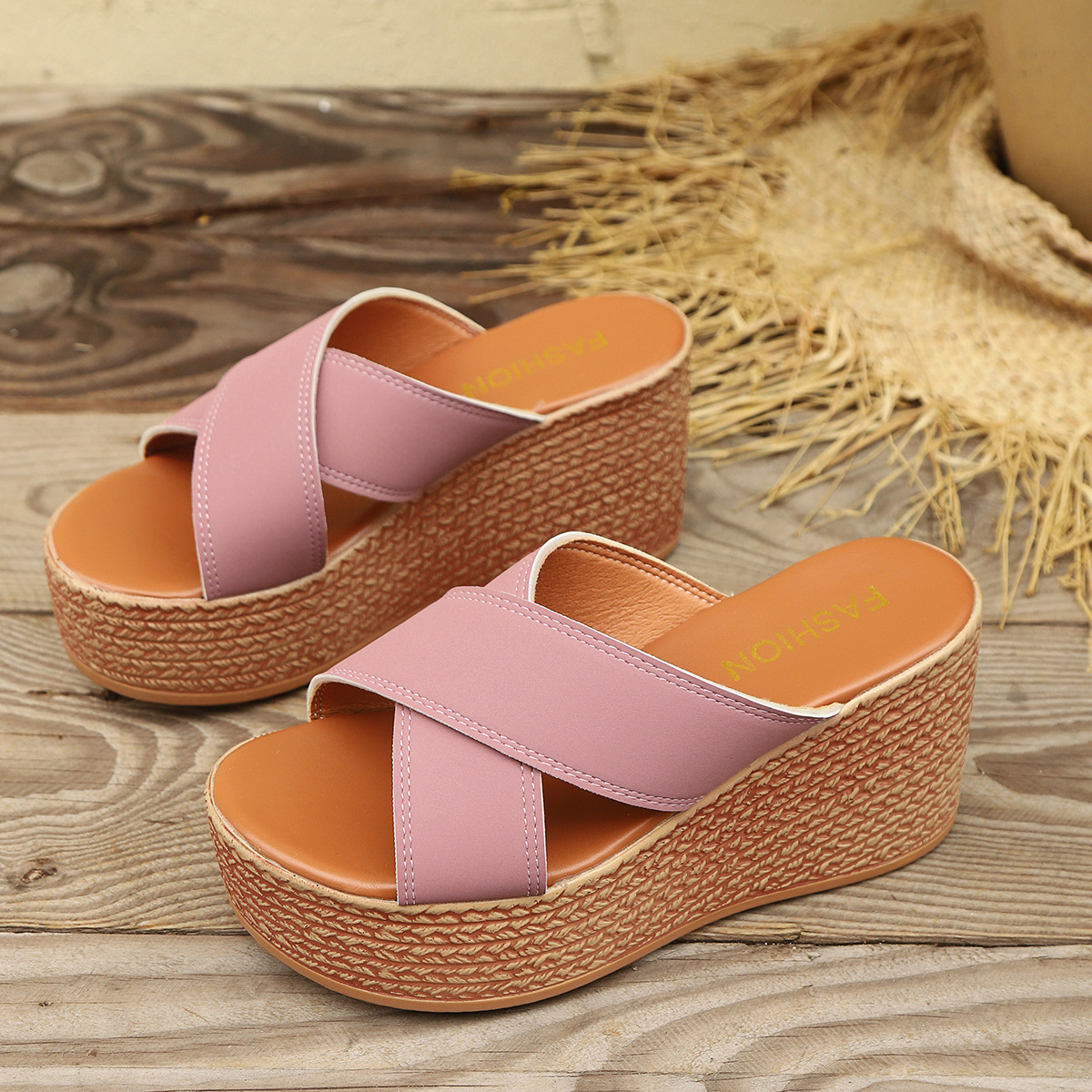 Sandali da spiaggia da donna, con suola spessa, primaverili ed estive, con tacco a zeppa, tinta unita, di grandi dimensioni_voghion.com