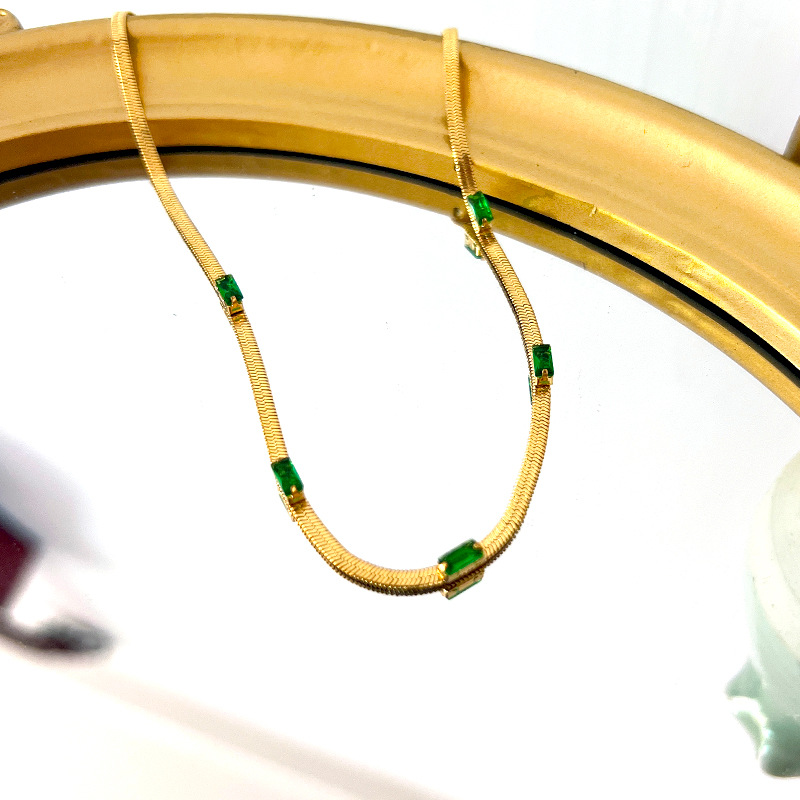 Fashion Rectangle Titanium Steel Plating Inlay Zircon Necklace 1 Piece