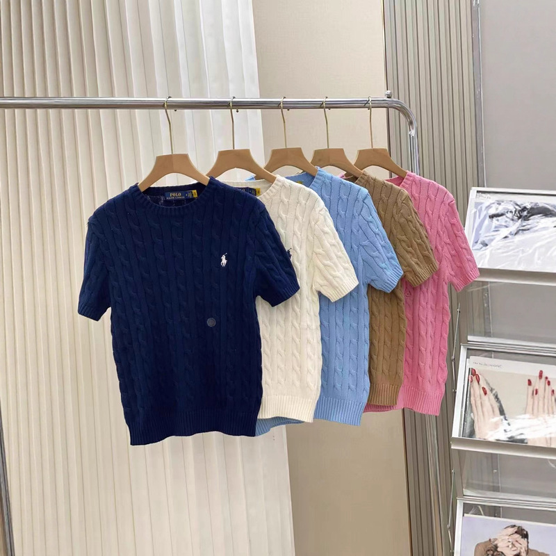 Real Shot of Rl Ralph Lauren Logo Classic All-Season Round-Neck Knit Short-Sleeve Loose Fit Real Shot of Rl Ralph Lauren Logo Classic All-Season Round-Neck Knit Short-Sleeve Loose Fit