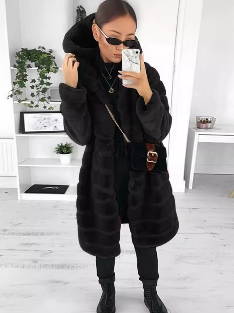 Cross-border fur wholesale autumn and winter imitation fur imitation mink long hooded fur coat women's coat warm