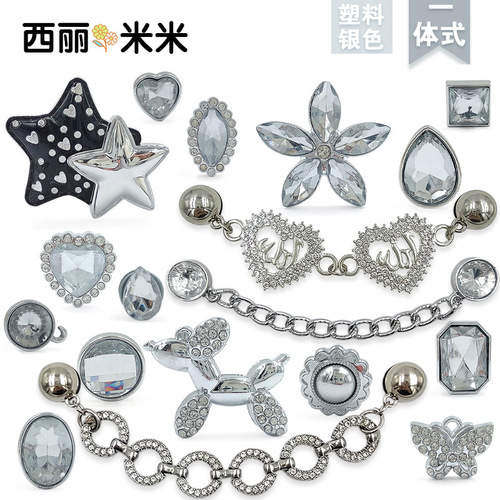 Silver Series Plastic Full Drill Water Diamond Butterfly Balloon Dog DIY Decorative Accessory Hole Shoe Clip Accessory