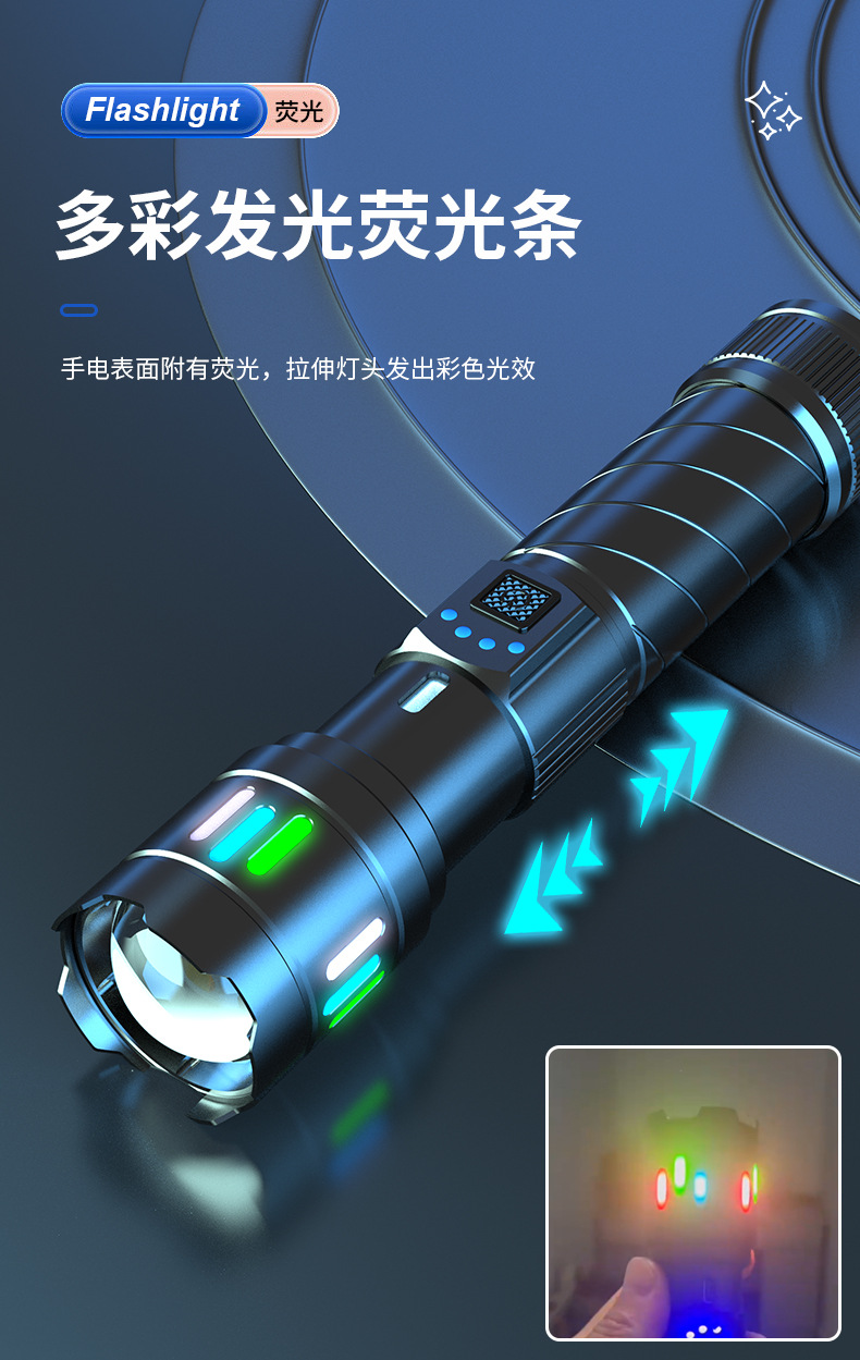 Strong Light Flashlight, Long-Range Outdoor Rechargeable High-Power Rechargeable Battery Light, Zoomable White Laser Wholesale Portable Rechargeable