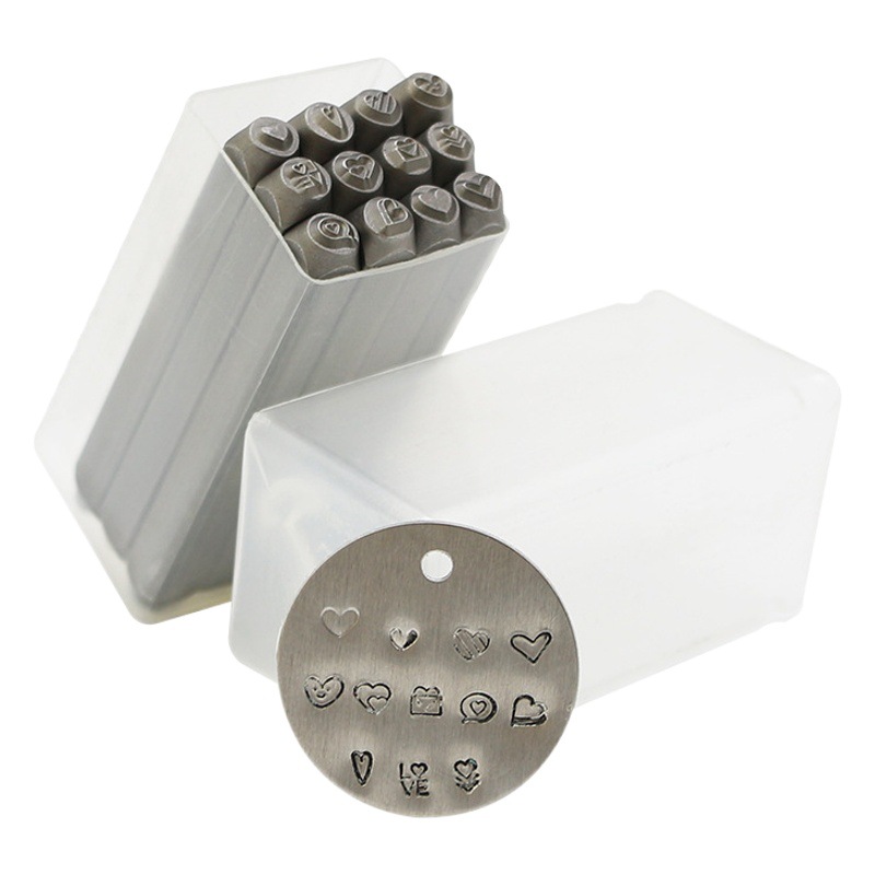 12 UNID sello de acero de cuero de perforación en forma de corazón 3mm cabeza de perforación de impresión DIY cuero talla herramienta de perforación patrón sello de acero