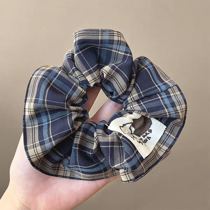 61#블루 커피 체크 무늬 곰 로고 약 10cm 머리끈