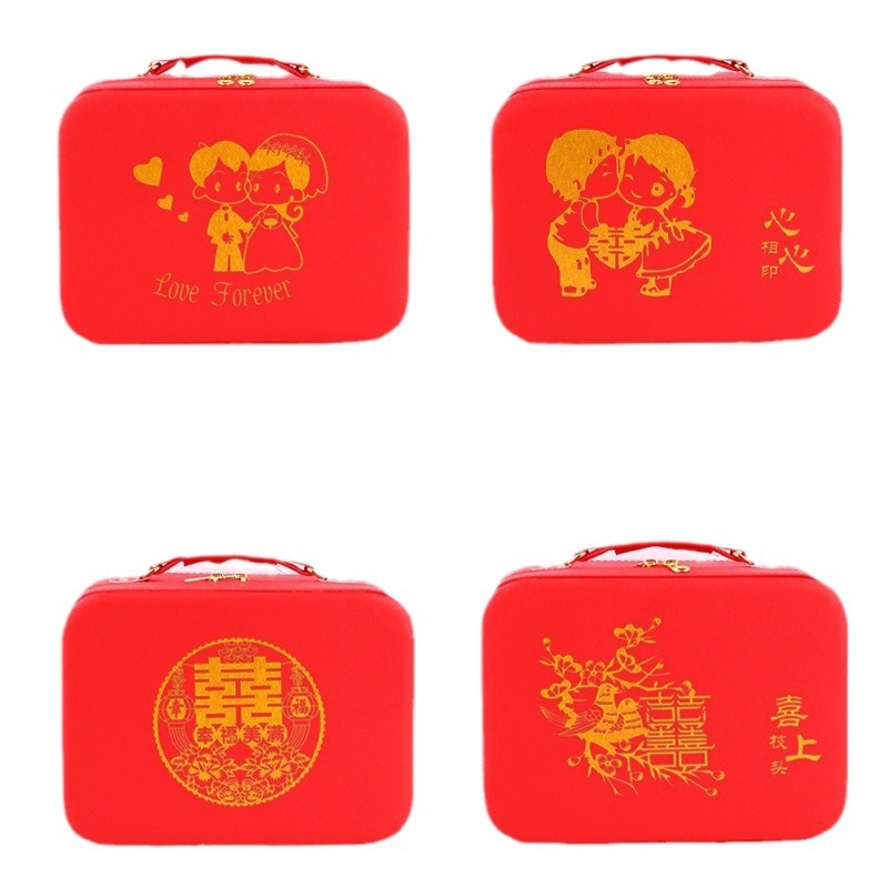 Caja de recuerdos de boda 2024, caja de almacenamiento de gran capacidad, PU con tela de terciopelo, caja de regalo portátil, almacenamiento para boda