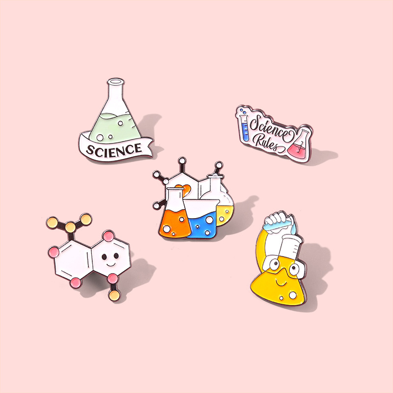 Experimento botella vaso ciencia serie broche gen cadena insignia metal insignia europeo y americano collar pin ropa joyería