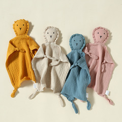 Baby calming cloth for oral babies, pure cotton gauze biting toy, soothing plush lion for sleep