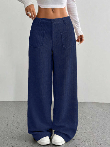 European and American casual women's clothing front and rear pockets loose solid color pockets mop floor wide leg pants casual