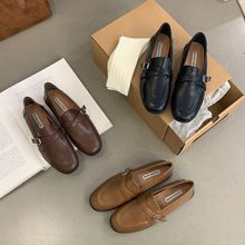 英伦小皮鞋女2024秋季新款韩版学生圆头乐福鞋女平底一脚蹬单鞋子