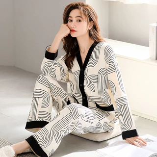睡衣女春秋款2026新款纯棉女士长袖秋冬可外穿高端家居服女款套装