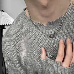 Tan Jianji Minimalist Square Ring Double-layer Necklace Men's and Women's Fashionable All-match High-end Clavicle Chain for Men