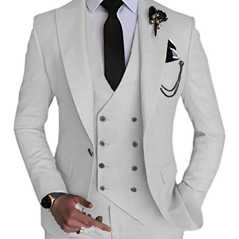 Men's Slim Fit Three Piece Suit Single Button Lapel Dinner Wedding Tuxedos with Jacket, Vest and Pants