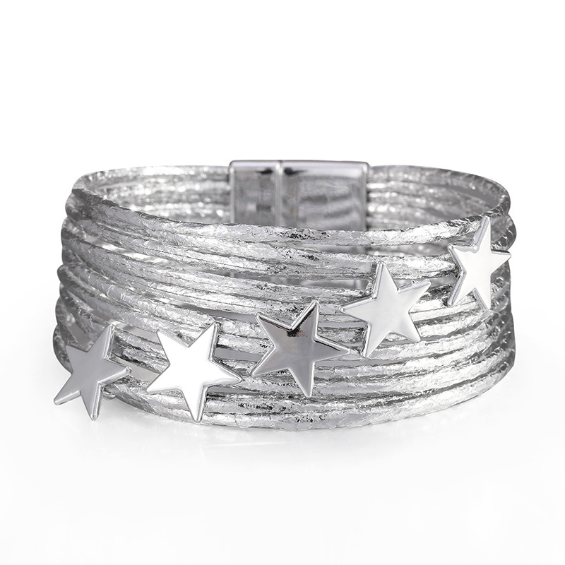 1 Piece Retro Star Pu Leather Handmade Women's Bangle display picture 3