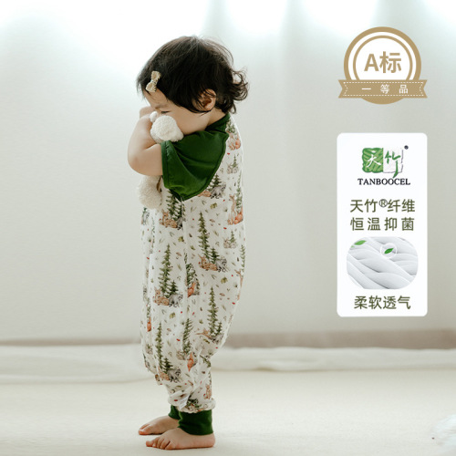 Ins bamboo cotton gauze front four back two belly protector short-sleeved children baby infant sleep sack air-conditioned room summer split leg sleep
