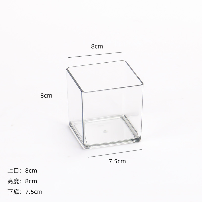 Caja transparente cuadrada acrílica, caja de almacenamiento de cubo de flores de una pieza, flores de escritorio, planta verde, arreglo floral, recipiente hidropónico