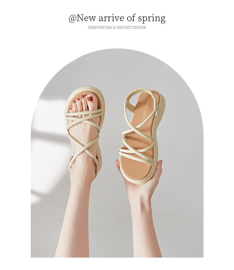 Sandal La Mã đế dày quai chữ V nữ thời trang đi biển — M560 màu be chi tiết 17