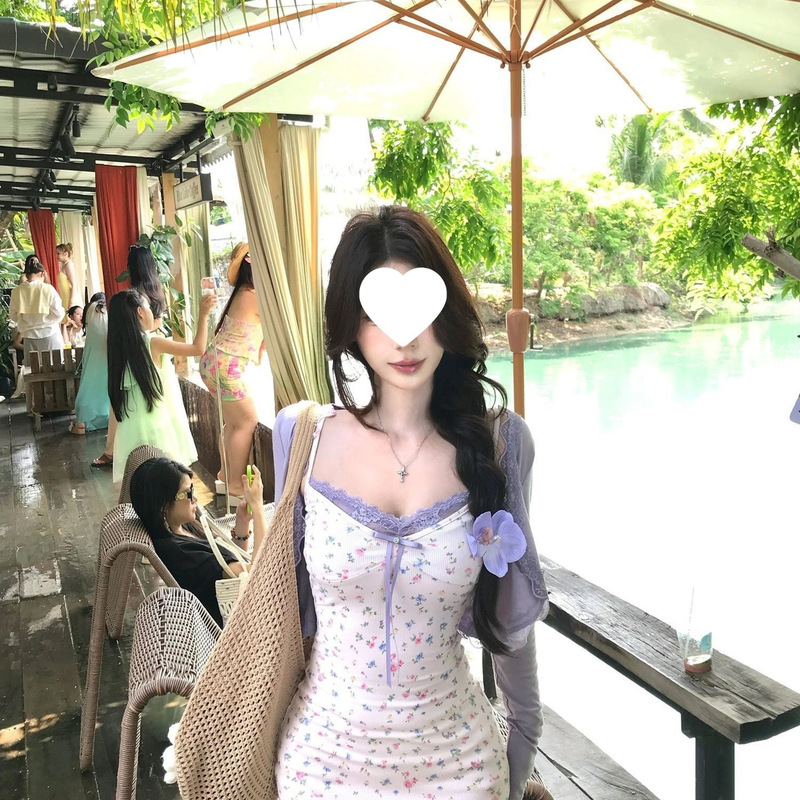 Women's Summer New Slim-Fit Elegant Cardigan and Bodycon Dress Set 2026 New Sweet and Spicy Floral Strap Dress