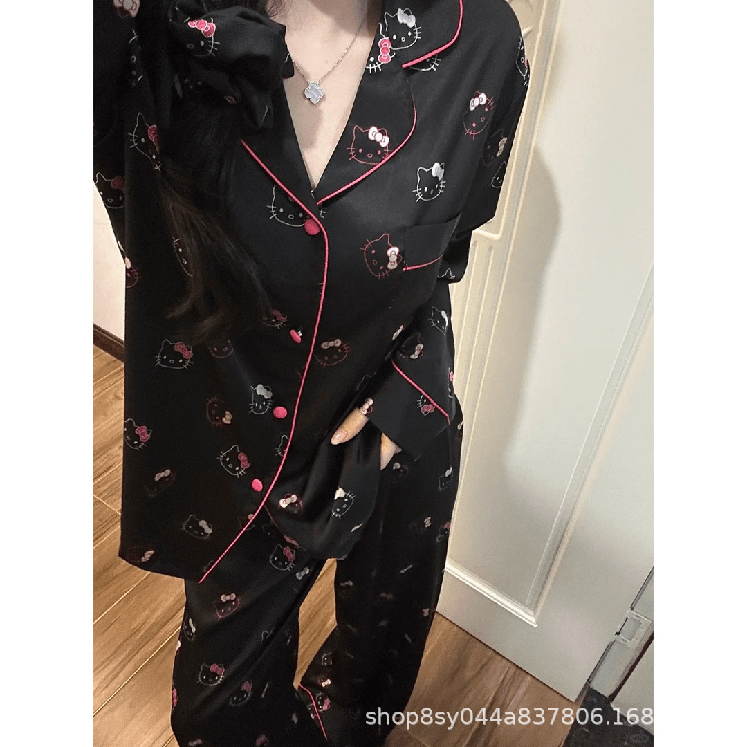 Butterfly imprimido pijama de primavera y otoño de mujeres nuevo 2025 seda de hielo ropa doméstica dos piezas de fábrica de comercio exterior transfronterizo