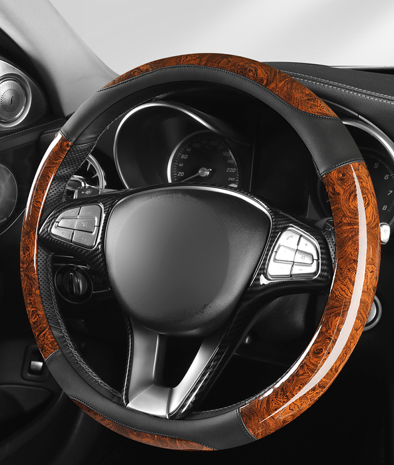 Car peach wood pattern steering wheel cover ultra-thin four-season universal summer non-slip half set of card-type decorative handle cover for men