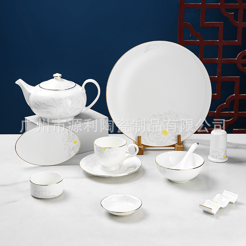 Bone China Tableware Set Chaozhou High-end Creative Simple Japanese-style Porcelain Bowl Plate and Spoon Plate Set Gift Household Wholesale Bone China Tableware Set Chaozhou High-end Creative Simple Japanese-style Porcelain Bowl Plate and Spoon Plate Set Gift Household Wholesale