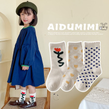 2024新品儿童袜子春夏韩版ins潮袜网红爱心花朵女童春夏季中筒袜