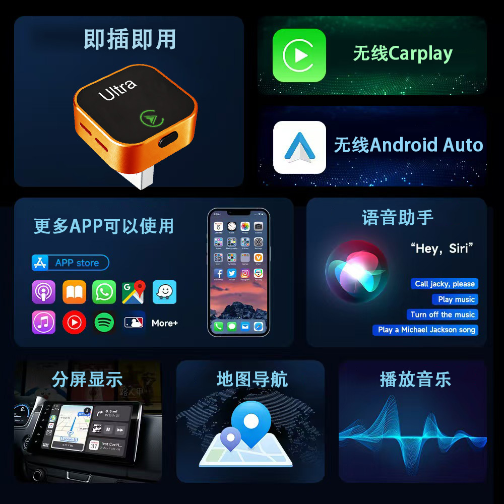 Cross-Border New Carplay Box Wired to Wireless Android Auto Two-In-One Adapter for Car Connectivity