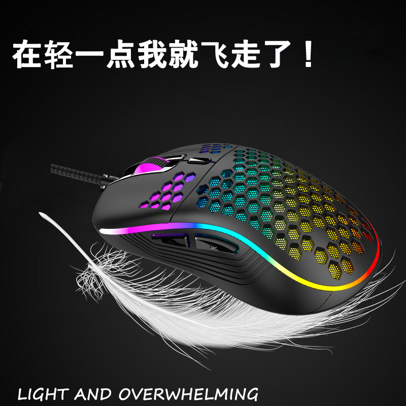 幽蝠跨境洞洞鼠标蜂窝游戏有线发光镂空轻量化电竞USB发光亚马逊|undefined