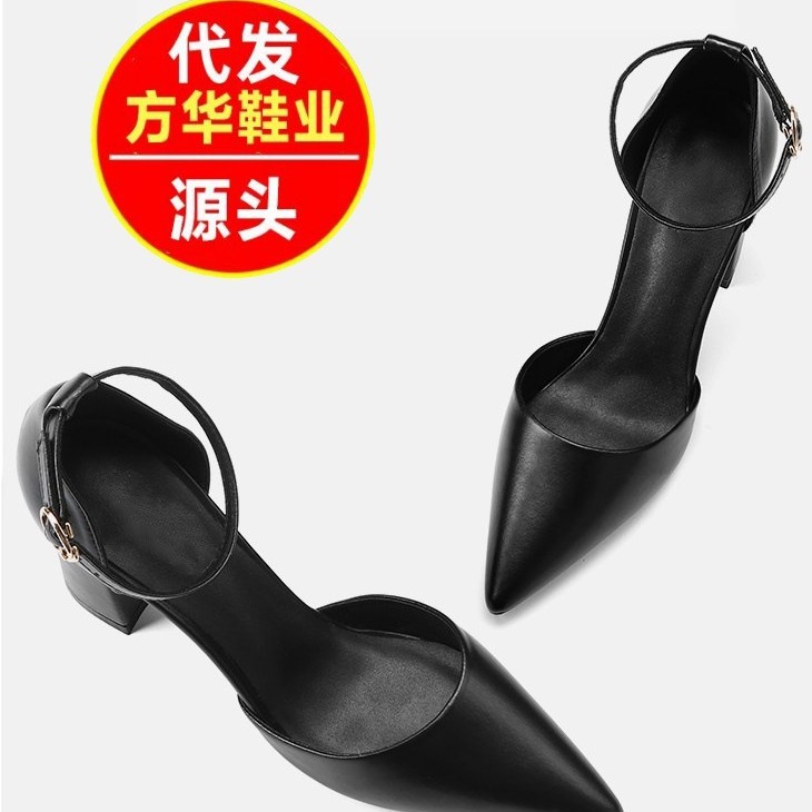 Zapatos de tacones altos puntiagudos, tacones gruesos de mujer, primavera y verano 2026, nuevos tacones medios con hebilla de estilo de hadas zapatos individuales