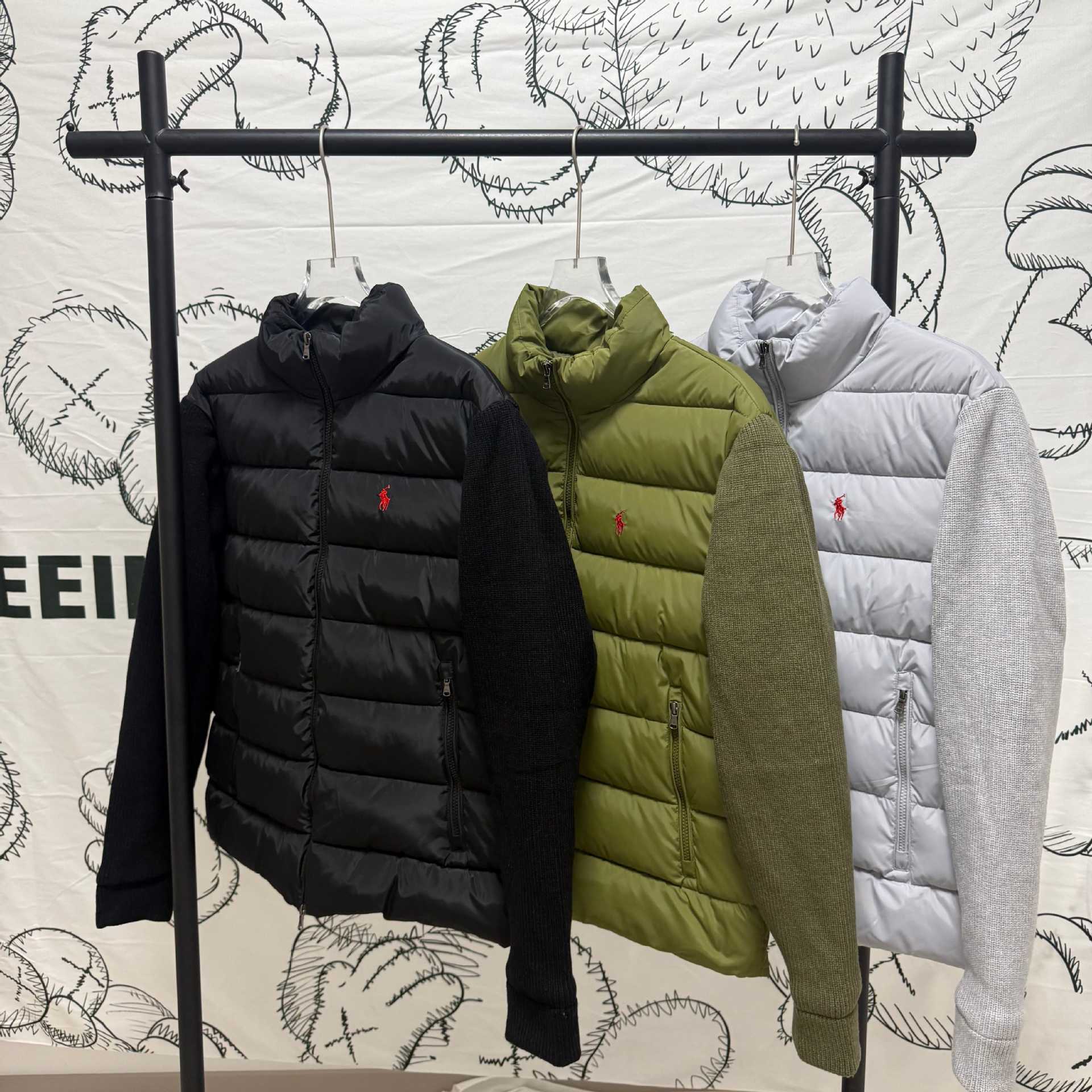 RL Foreign Trade Cross-Border Pony Patchwork Sleeve Stand Collar Horizontal Quilting Lightweight Cotton Jacket American Light Luxury Business Casual